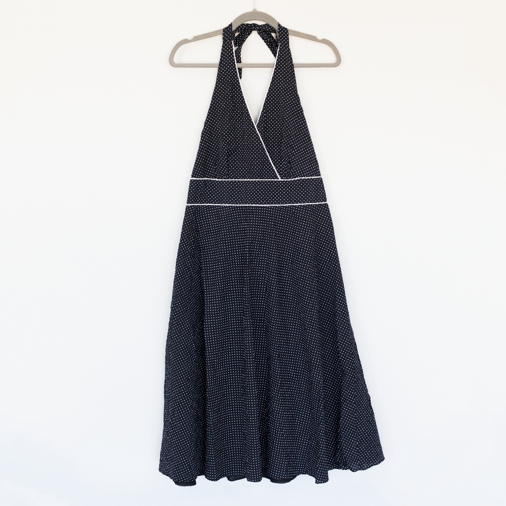 Style & Co. Navy and White Polka Dot Halter Dress